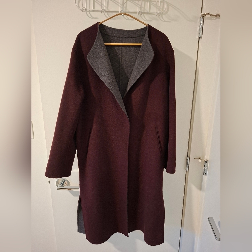 Women's Burgundy & Gray Wool & Cashmere Double-faced Coat (Size KR 55/US, 4-6)